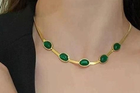 Oval Green Crystal Pendant Necklace Set With Bracelet